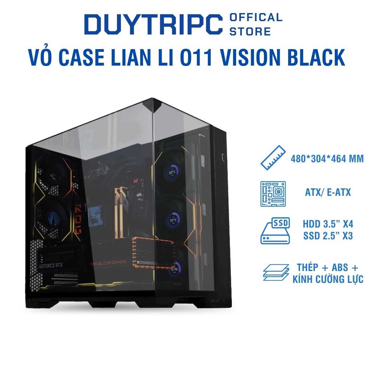 Vỏ Case Lian Li O11 Vision Black – Thiết Kế Full Kính Panorama Cao Cấp, Tối Ưu Gaming PC & Custom Water Cooling